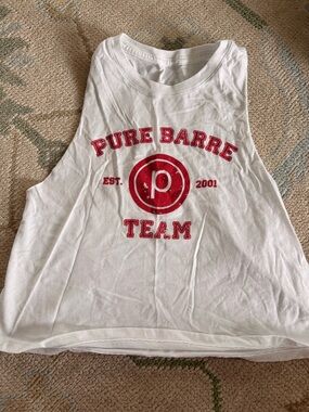 Pure Barre Team White Muscle Cropped Racerback Tank with Red PB Logo